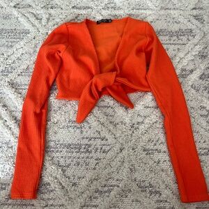 Nasty gal cropped tie front long sleeve